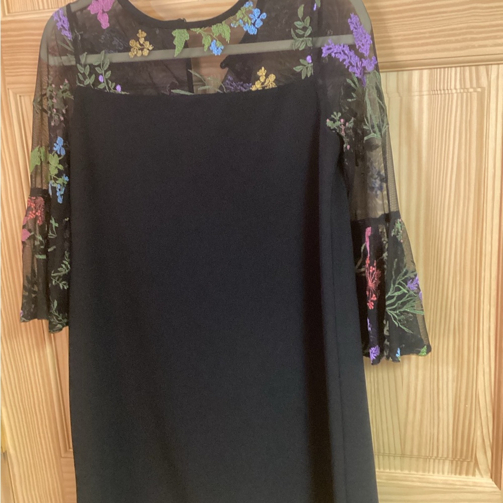 Elegant Black Dress with Floral Sheer Sleeves